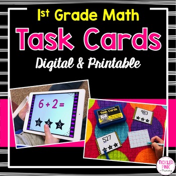 Preview of First Grade Task Cards for Math Centers (Digital & Printable)