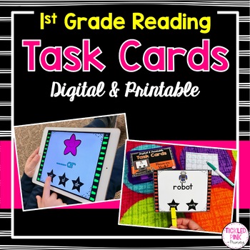 Preview of First Grade Task Cards for Literacy Centers (Digital & Printable)