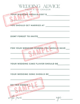 Preview of 1st Grade Teacher Wedding Advice Questionnaire