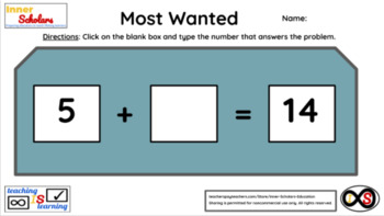 Preview of 1st Grade Technology Activities - Lesson 15: Missing Addition & Subtraction