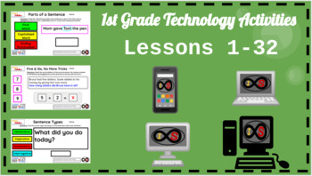 Preview of 1st Grade ELA & Math Technology Activities - PowerPoint Slides (Lessons 1-32)