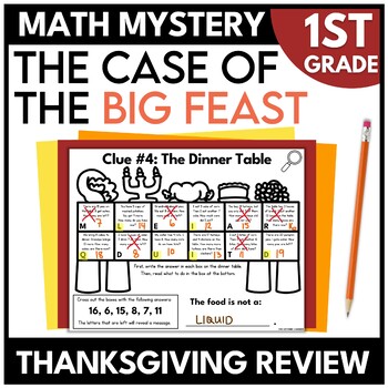 Preview of 1st Grade Thanksgiving Math Mystery November Escape Room Thanksgiving Dinner