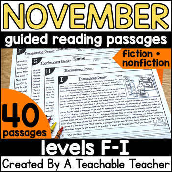 Preview of Thanksgiving Leveled Guided Reading Comprehension Passages Small Group 1st Grade