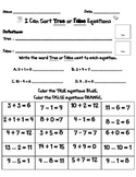 1st Grade True and False Equations:  Sort and Color AND St