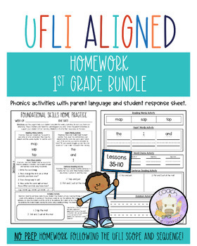 Preview of 1st Grade UFLI Aligned Homework Lessons 35-110 BUNDLE - Parent Language Embedded