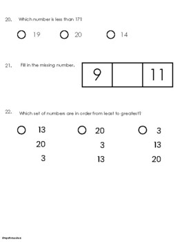 1st Grade Unit 3 Math Assessment: Place Value To 20 Teks Aligned