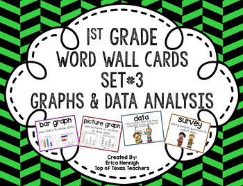 Preview of 1st Grade Vocabulary Word Wall Cards Set 3:  Graphs & Data Analysis TEKS