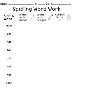1st Grade WONDERS aligned Spelling Worksheets UNIT 1 by 1stGradeLearning