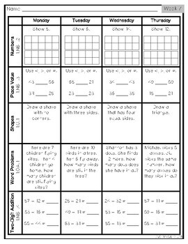1st grade weekly homework packet pdf