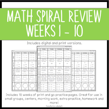 Preview of Common Core Weekly Math Homework Weeks 1-10 {1st Grade}