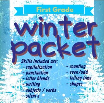 Preview of 1st Grade Winter Break Packet - Capitalization, Silent E, Blends, Math