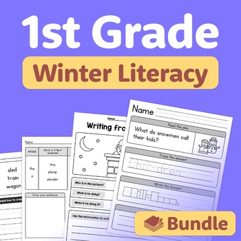 Preview of 1st Grade Winter Literacy Bundle | Christmas ELA Activities, English Worksheets