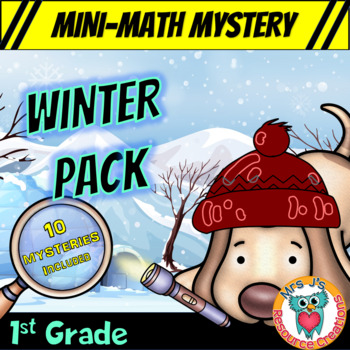 Preview of 1st Grade Winter Packet of Mini Math Mysteries (Printable & Digital Worksheets)