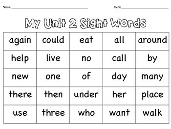 1st Grade Wonders Sight Word Practice (Unit 2)