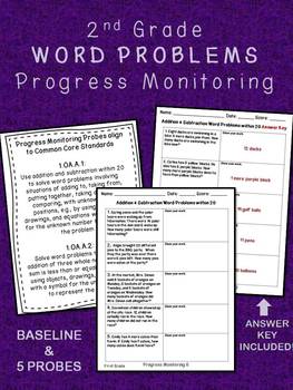 Preview of 1st Grade Word Problem Probes Progress Monitoring