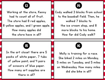 1st Grade Word Problems: 3 Addend Task Cards | TPT