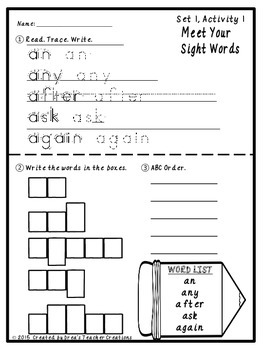 1st grade word work center worksheets sight words set 1 tpt