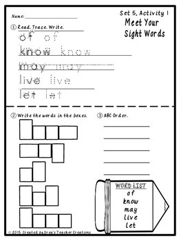 1st Grade Word Work Center Worksheets (Sight Words) Set #5 | TpT