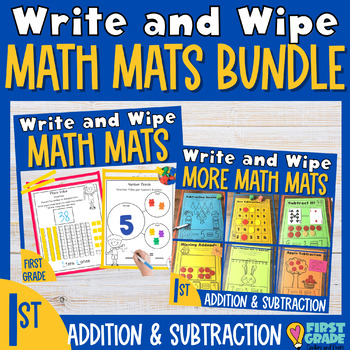 Preview of 1st Grade Write and Wipe Math Mats Worksheets Bundle