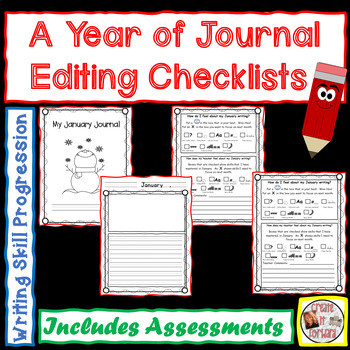 Preview of 1st Grade Writing Journals, Editing Checklists, and Assessments for The Year