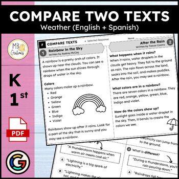 Preview of 1st Grade Writing Prompts Paired Passages Compare & Contrast Two Text Same Topic