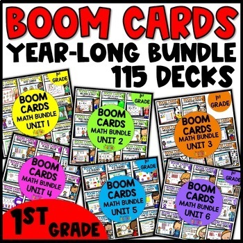 Preview of Number Bonds, Telling Time Boom Task Cards Games First Grade Math Intervention