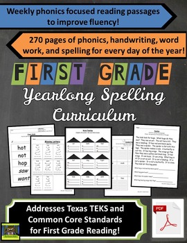 Preview of 1st Grade Yearlong Phonics / Spelling / Word Work / Fluency Passages ***PDF