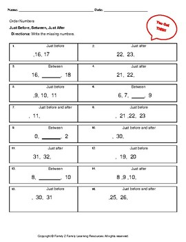 1st Grade Ordering Numbers by Family 2 Family Learning Resources