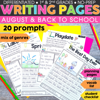 Preview of August Writing Prompts for 1st & 2nd Grade - August Morning Work