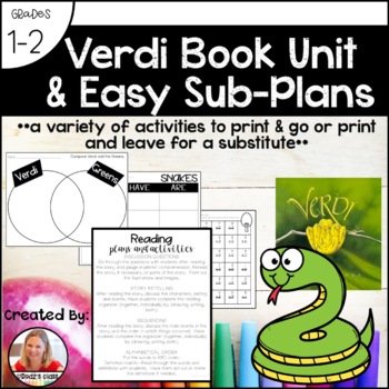 Preview of 1st and 2nd Grade Book Companion Unit and Easy Sub Plans, Verdi