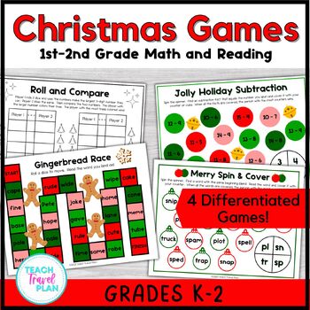 1st and 2nd Grade Christmas Games - Holiday Math - Holiday Reading