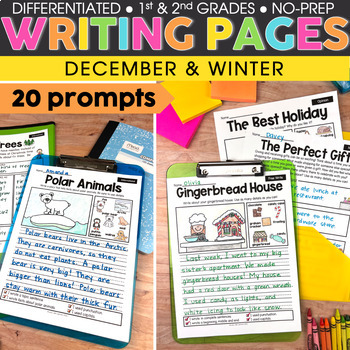 Preview of 1st and 2nd Grade December Christmas Holiday Winter Writing Prompts