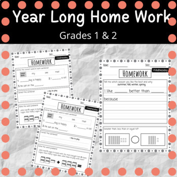 Preview of 1st or 2nd Grade ELA and Math Homework (180 Days)