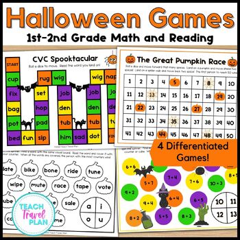 Preview of 1st and 2nd Grade Halloween Games - Halloween Math - Halloween Reading