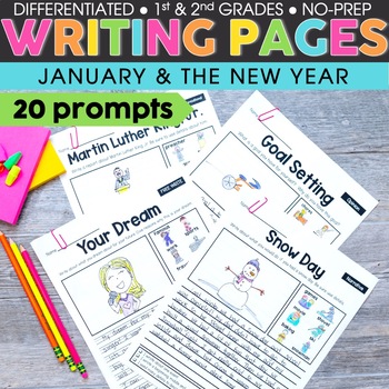 Preview of 1st and 2nd Grade January Writing Prompts - Winter Writing - New Year