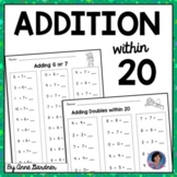 Addition Fact Fluency Practice Worksheets to within 20: 1s