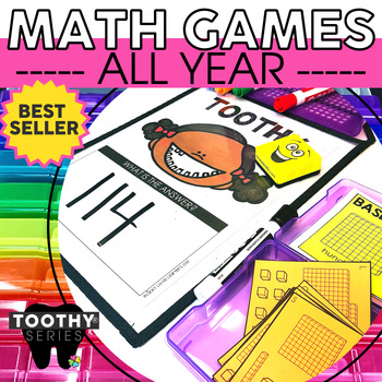 Preview of 1st & 2nd Grade Math Centers and Review Games - Toothy® Task Cards