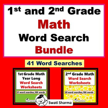 Preview of 41, 1st and 2nd Grade Math Word Search, Year long, No Prep Bundle