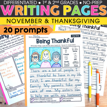 Preview of Thanksgiving Writing - 1st & 2nd Grade November Writing Prompts