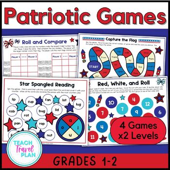 Preview of 1st and 2nd Grade Patriotic Games - Memorial Day - Veterans Day - Presidents Day