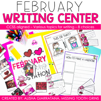 Preview of February Writing Center Valentine's Day Winter Activities Prompts, Opinion