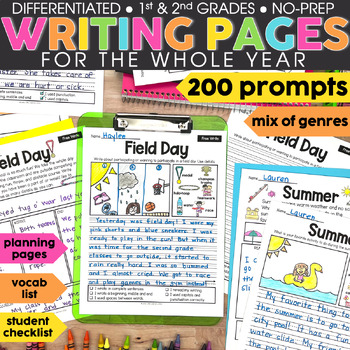 Preview of Writing Prompts Opinion, Informational, Narrative Writing - Pictures & Word Bank