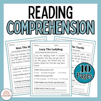Preview of 1st and 2nd Grades Reading Comprehension Passages With Questions-Animals Stories