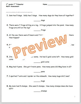 Preview of 1st grade 1st trimester Math Assessment