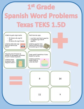 Preview of 1st grade Spanish 1.5D/1.OA.A.1 Math Word Problem Bundle