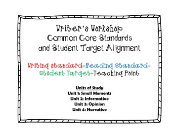 Preview of 1st grade Writer's Workshop CCS, Student Target, & Teaching Point, Units 1-4