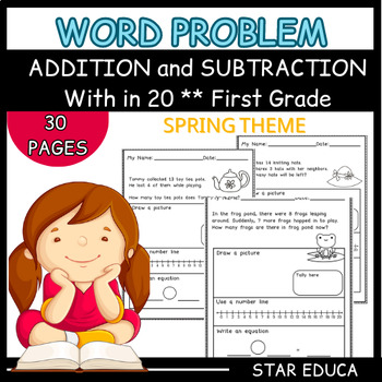 Preview of 1st grade word problems addition & subtraction within 20 spring theme