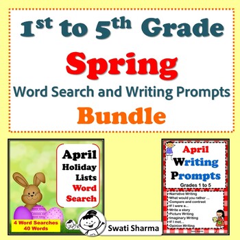 Preview of 1st to 5th Grade, Spring Writing Prompts and Word Search Bundle