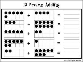 2 10 frame adding worksheets preschool kdg math by teach at daycare