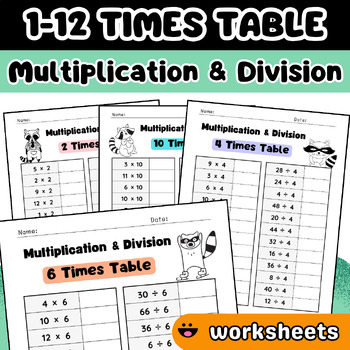 Preview of 2-12 Times Table Multiplication and Division Worksheets